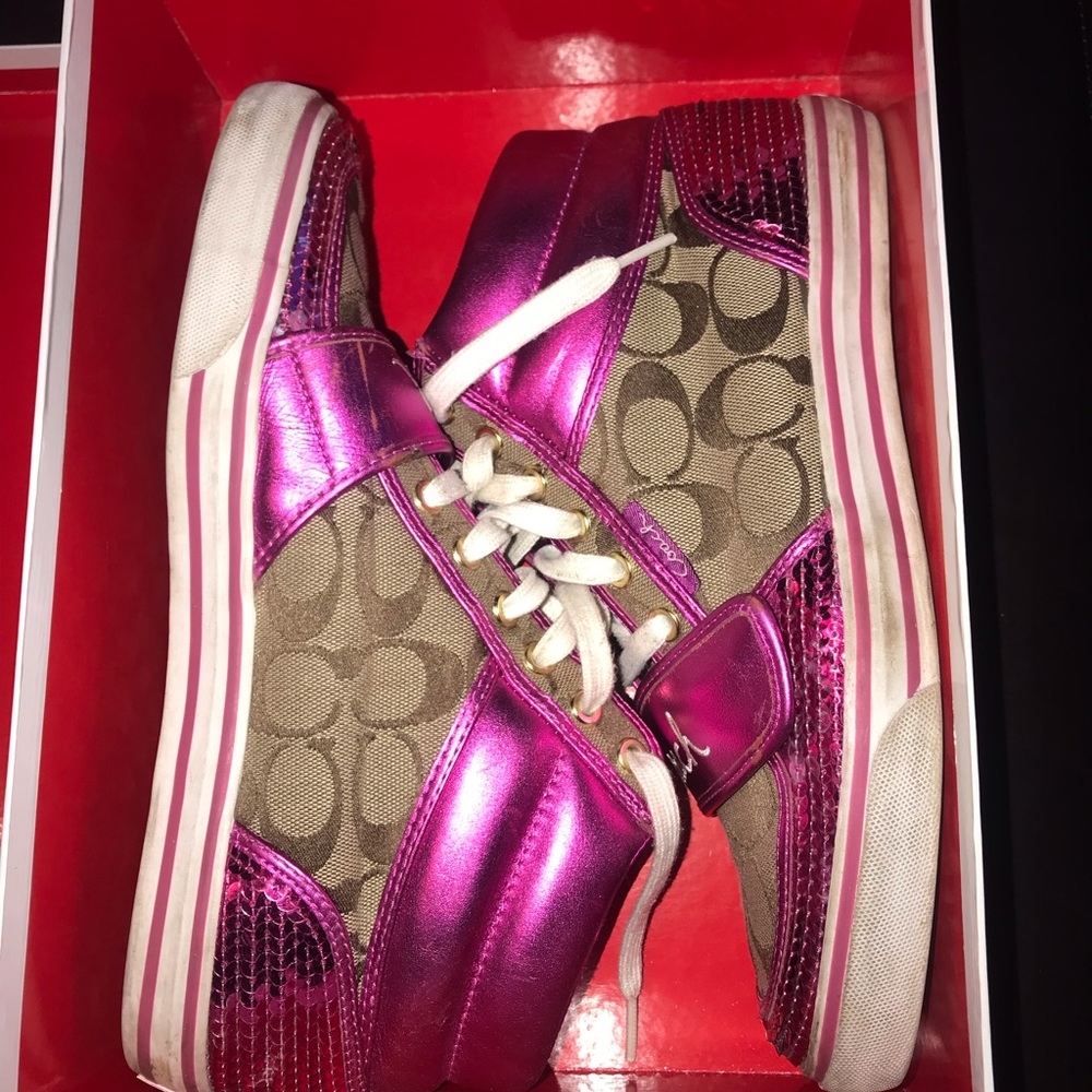 Vintage Coach high top sneakers pink with sequins